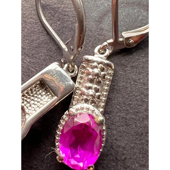 NEW Orchid quartz dangle lever back earrings in stainless steel - Picture 7 of 11